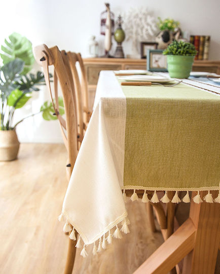 FRIPIA Τραπεζομάντηλο Λινό με Κέντημα Μπλε-πράσινο 140x300εκ.