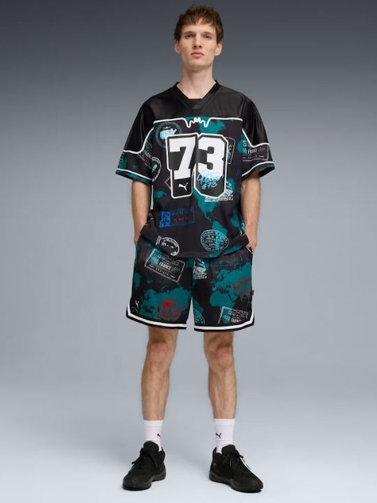Jersey Athletic Short Sleeve Blouse Black/aop