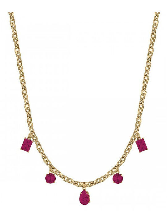 Luca Barra Necklace Gold Plated Steel with Red Zircon