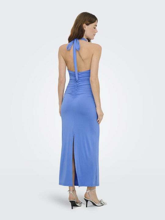 Summer Maxi Evening Dress Open Back Blue