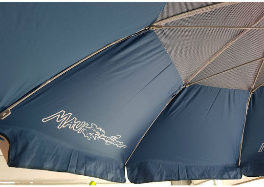 Maui & Sons Folding Aluminum Beach Umbrella Diameter 2.2m with UV Protection and Air Vent Grey Blue