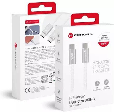 Forcell Flat USB 2.0 Cable USB-C male - USB-C 60W Λευκό 1.2m
