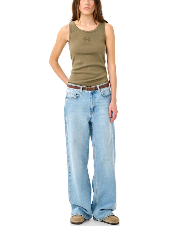 Women's Cotton Sleeveless Khaki Blouse