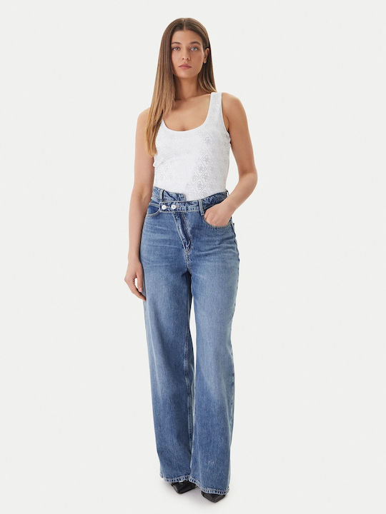 Damen Bluse Baumwolle Ärmellos Weiß