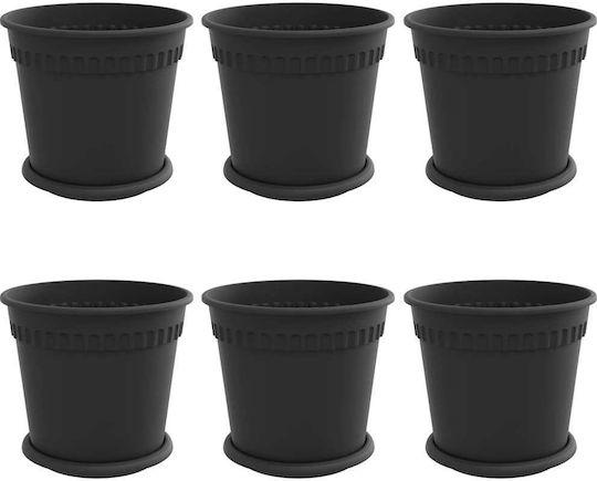 vidaXL Set of 6 Plastic Flower Pots Black 19x16cm