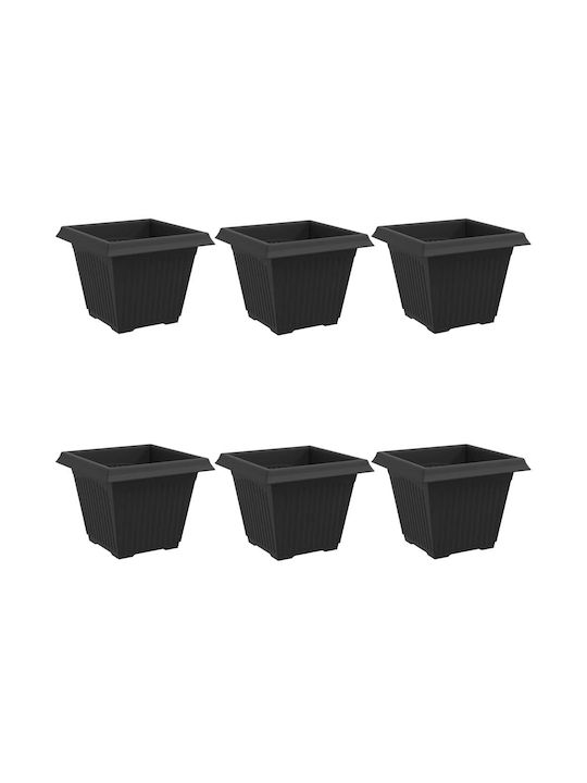 vidaXL Set of 6 Black Plastic Flower Pots