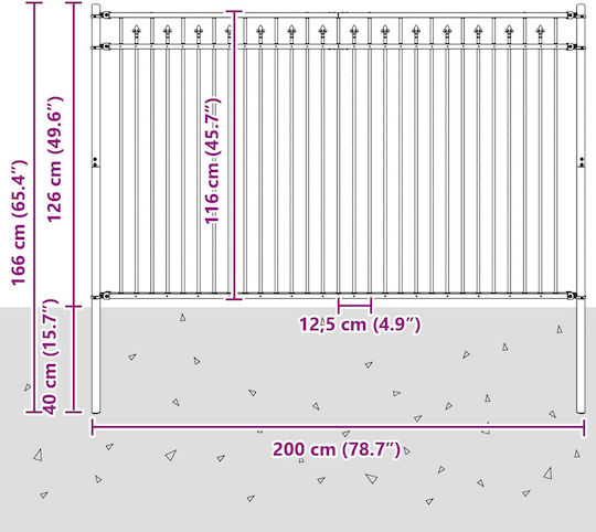vidaXL Metal Fence Railings in Black Color 1.66x2.0m