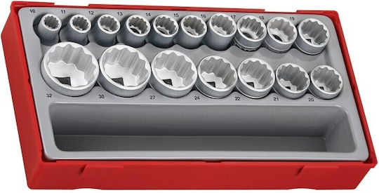 Teng Tools Pneumatic Hexagon Sockets with Frame Host 1/2 Inch Set 17 Pieces