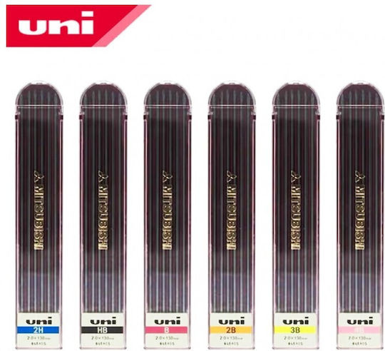 Uni-Mitsubishi Leads 2mm Pack 6 Stück Nachfüllminen für Druckbleistifte
