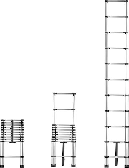 Kadax Scară Telescopică din Aluminiu Simplă cu 11 Trepte Înălțime Maximă 3.2m