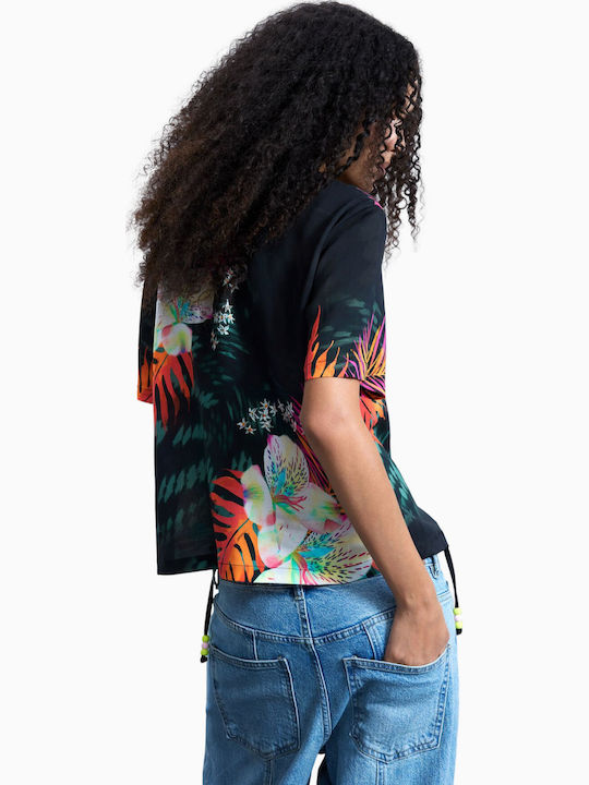 Short Sleeve Women's Shirt Black Floral