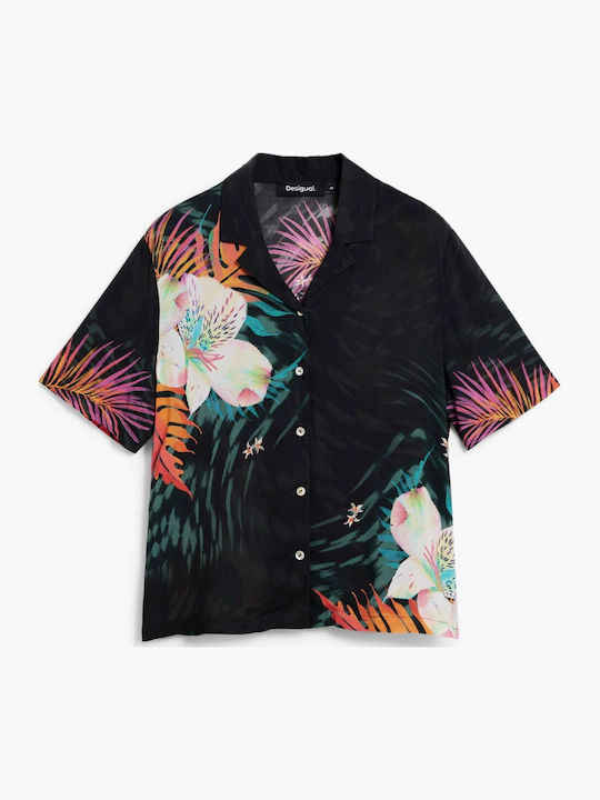 Short Sleeve Women's Shirt Black Floral