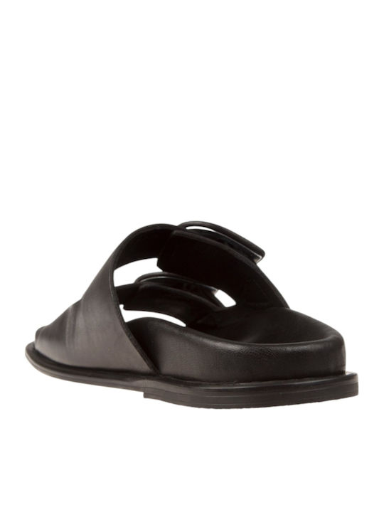 Deri Damen Flache Sandalen Schwarz