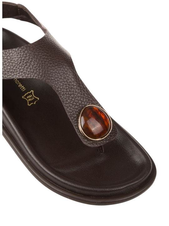 Leather Women's Flat Sandals Brown