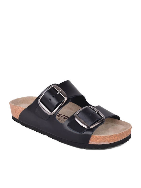 Leather Women's Flat Sandals 410 Black
