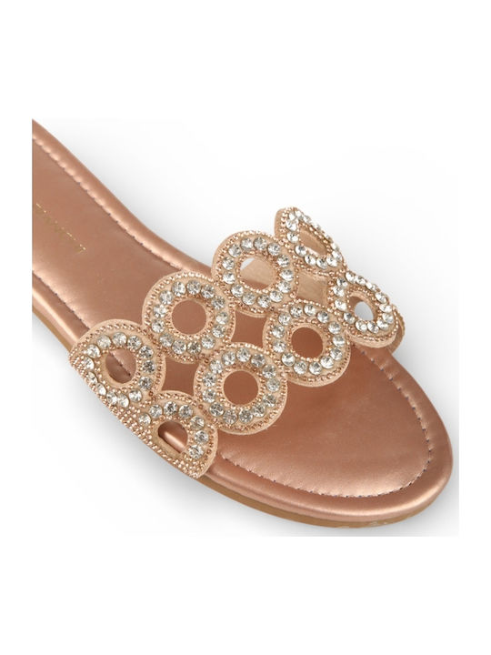 Damen Flache Sandalen Rosa Gold