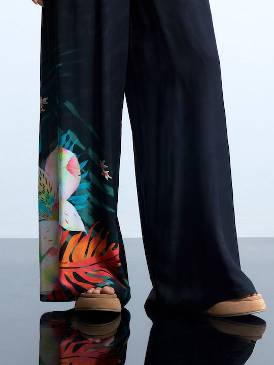 Women's Fabric Trousers Floral Black