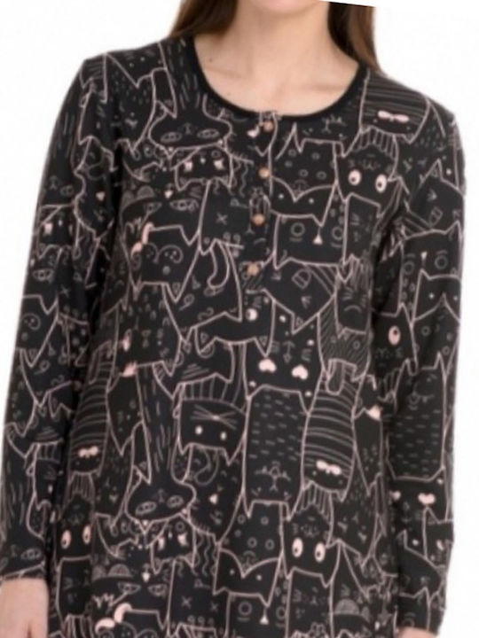 Zen Winter Cotton Women's Nightgown Black