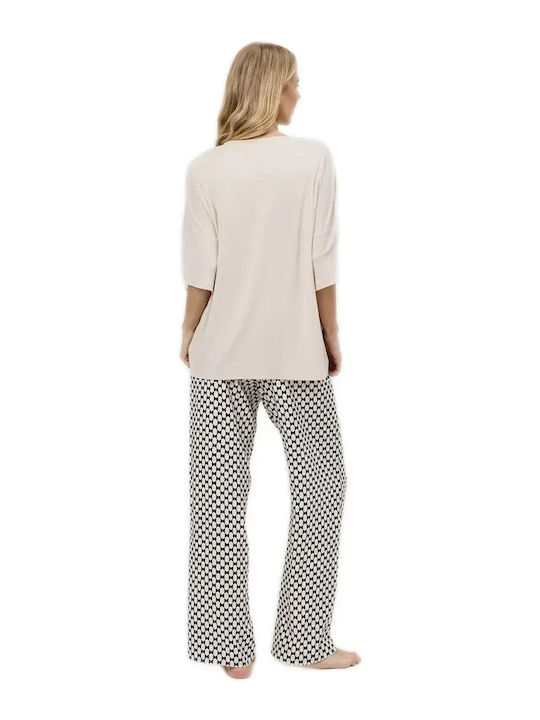 Aruelle Καλοκαιρινό Γυναικείο Σετ Πιτζάμας Μπεζ-μαύρο