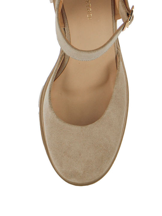 Leather Heels With Medium Beige Heel