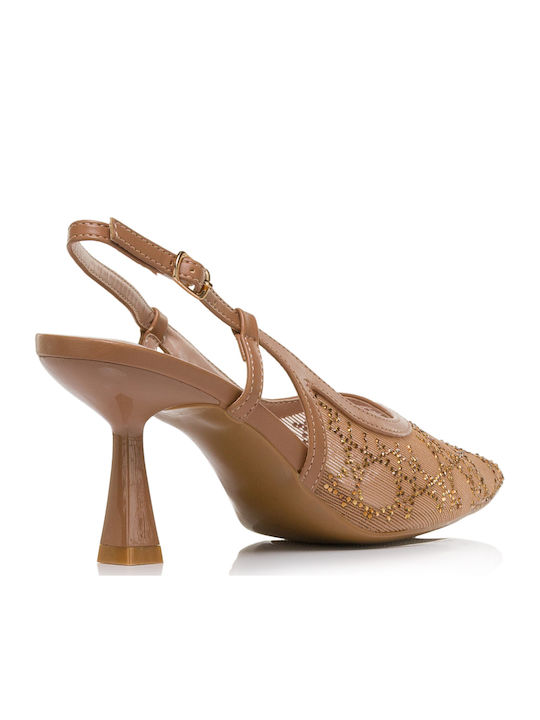 Pointed Toe Heels with Strap Brown