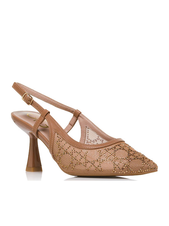 Pointed Toe Heels with Strap Brown