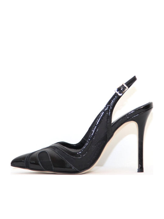 Leder Spitz Zehenstil Pumps mit Absatzstärke Dünn Schwarz