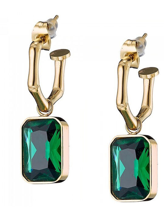 Verorama Earrings Made of Gold Plated Steel with Green Stones