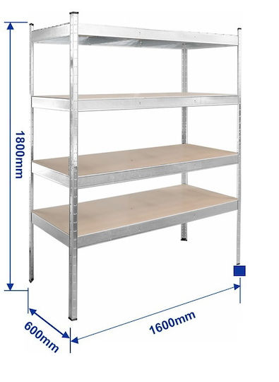 Wadfow Dexion Verzinkt 160x60x180cm mit 4 Regalen Gesamtbelastbarkeit 156kg