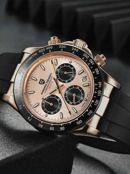 Pagani Design Ceas Barbatesc 40mm Cronograf Cu Baterie Cu Curea Din Cauciuc Negru
