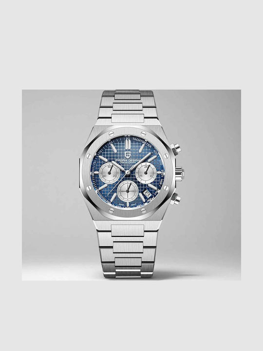 Pagani Design Ceas Barbatesc 40mm Cronograf Cu Baterie Cu Brățară Metalică Argintie