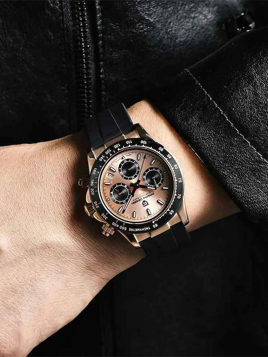 Pagani Design Ceas Barbatesc 40mm Cronograf Cu Baterie Cu Curea Din Cauciuc Negru