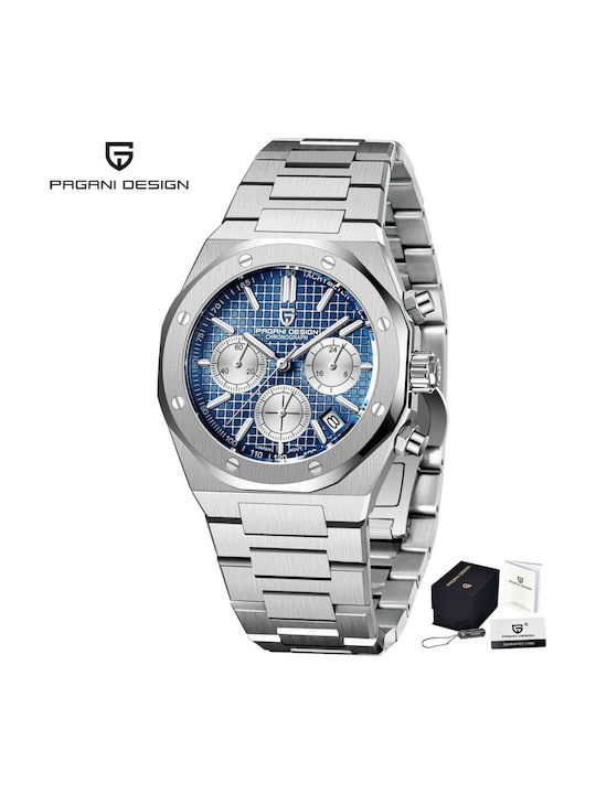Pagani Design Ceas Barbatesc 40mm Cronograf Cu Baterie Cu Brățară Metalică Argintie