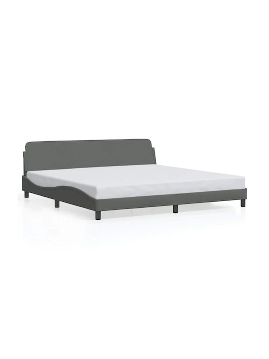 Dover Легло King Size Облечено с Текстил Сиво с Дъски за Матрак 193x203см