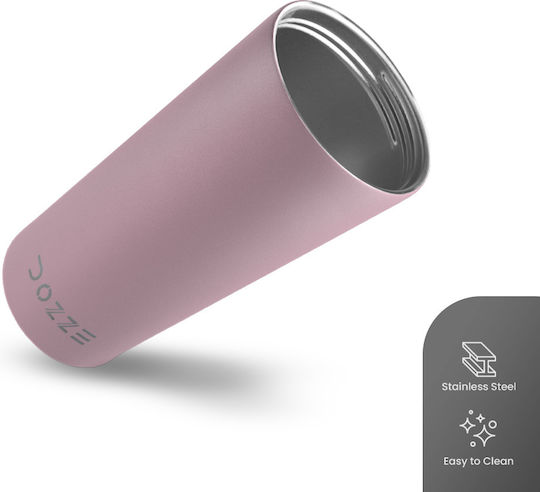 Dozze Ποτήρι Θερμός Ανοξείδωτο / Πλαστικό BPA Free 592ml Creamy Pink με Καλαμάκι και Λαβή