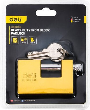 Deli Messing Vorhängeschloss Monoblock mit Schlüssel 80mm Gelb