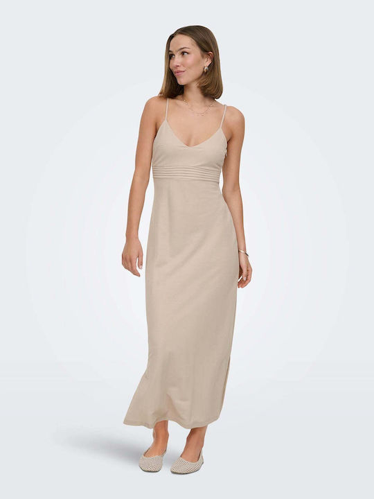 Summer Midi Dress with Tearing Beige