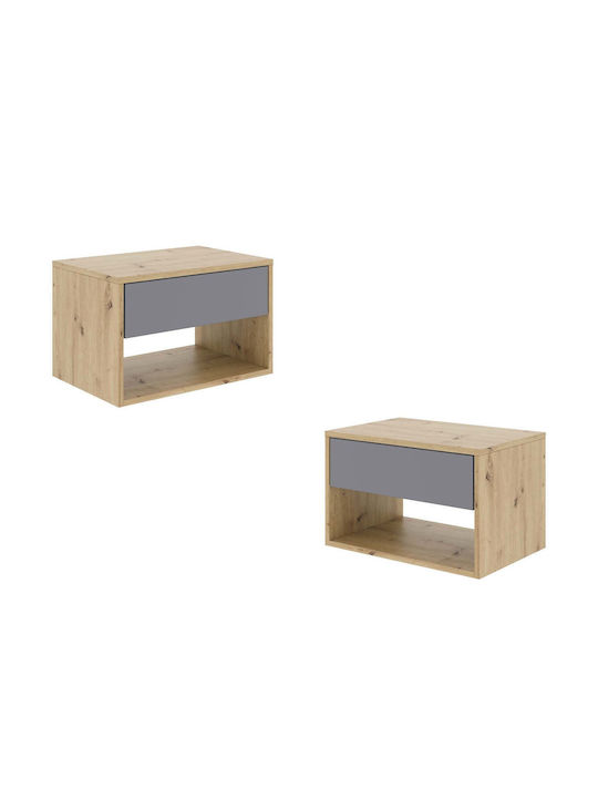 Noptiere Dormitor Pedro Din Lemn Gri 2 Bucăți 53x35x33cm