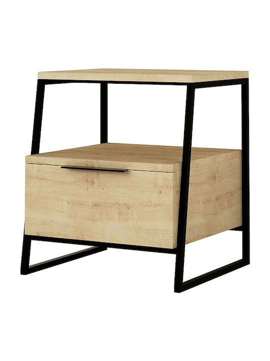 Pal Wooden Bedside Table with Metallic Legs Φυσικό Οξιάς 45x40x50cm