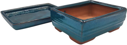 Ceramic Light Blue Flower Pot with Saucer 15x11x5cm