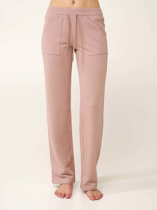 Damen Stoffhose mit Gummiband in Gerader Bein Stil Rosa