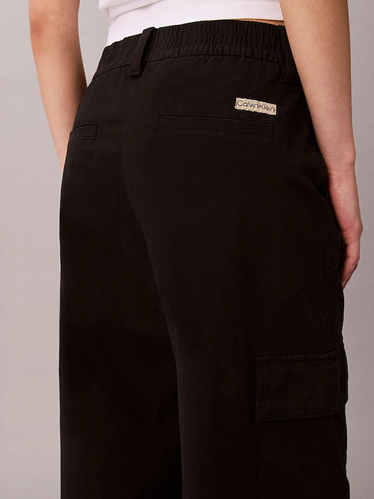 Women's Fabric Cargo Trousers Black