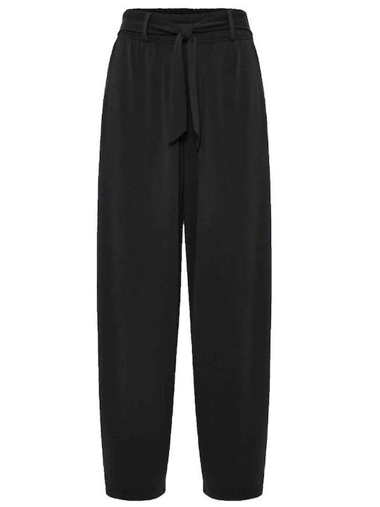Women's High Rise Pantaloons with Rubber Band in Regular Fit Black