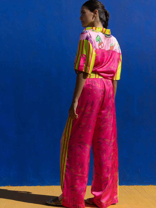 Women's Fabric Trousers with Rubber Band Pink