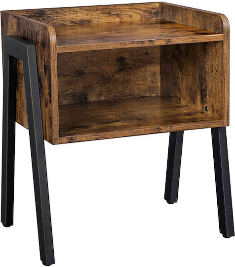 Wooden Bedside Table with Metallic Legs 42x35x52cm