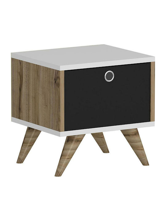 Κομοδίνο Zeyn Ξύλινο Καρυδί / Λευκό / Μαύρο 40x35x41cm