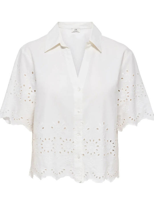 Long Sleeve Women's Denim Shirt White