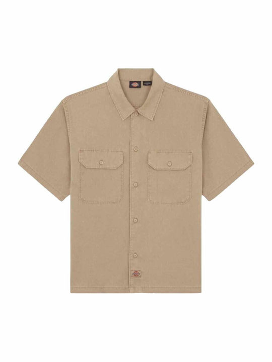 Short Sleeve Cotton Shirt Beige