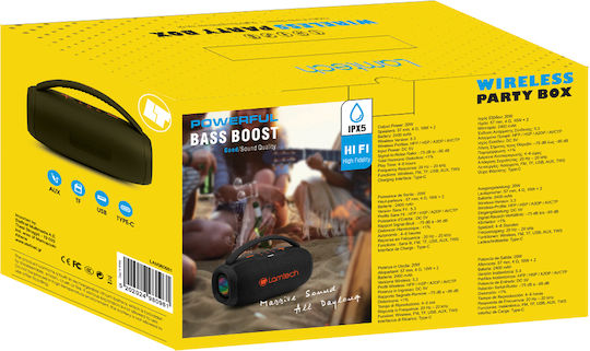 Lamtech Bass Boost Party Box Ηχείο Bluetooth 20W με Ραδιόφωνο και Διάρκεια Μπαταρίας έως 6 ώρες Black Orange