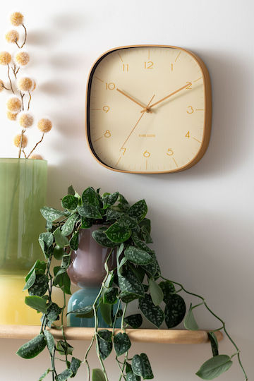 Karlsson Grato Cuadrado Wall Clock Metallic Yellow Ø29cm